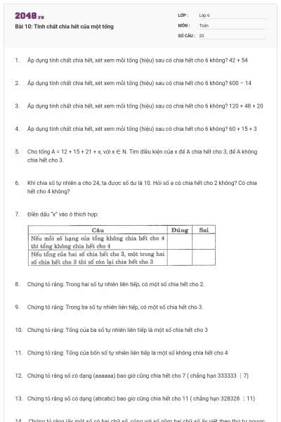 Bài 10: Tính chất chia hết của một tổng