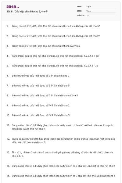 Bài 11: Dấu hiệu chia hết cho 2, cho 5