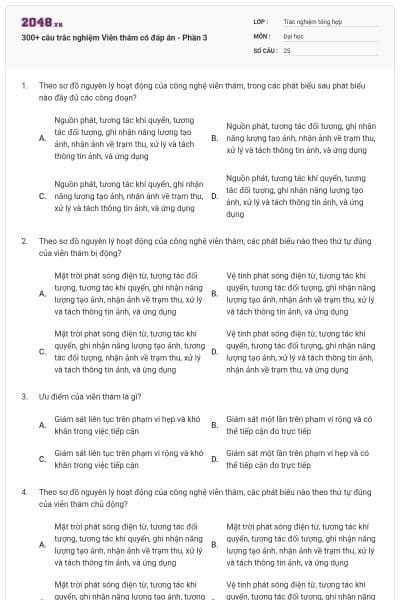 300+ câu trắc nghiệm Viễn thám có đáp án - Phần 3