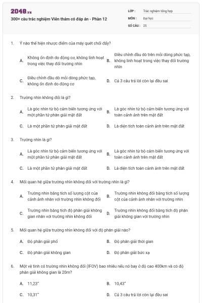 300+ câu trắc nghiệm Viễn thám có đáp án - Phần 12