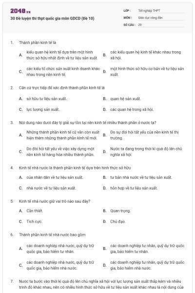 30 Đề luyện thi thpt quốc gia môn GDCD (Đề 10)
