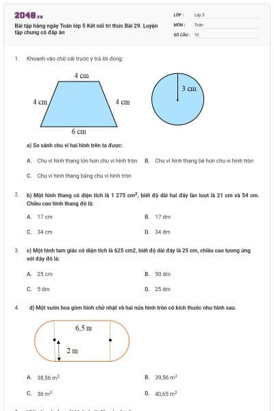 Bài tập hàng ngày Toán lớp 5 Kết nối tri thức Bài 29. Luyện tập chung có đáp án