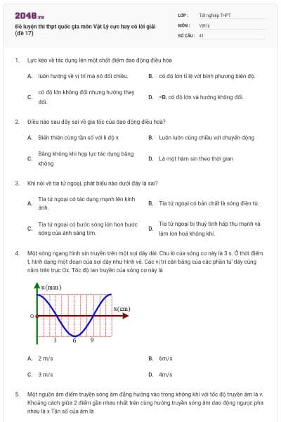 Đề luyện thi thpt quốc gia môn Vật Lý cực hay có lời giải (đề 17)