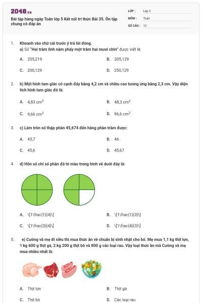 Bài tập hàng ngày Toán lớp 5 Kết nối tri thức Bài 35. Ôn tập chung có đáp án