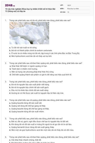 10 câu trắc nghiệm Khoa học tự nhiên 6 Kết nối tri thức Bài 13 (Đúng sai) có đáp án