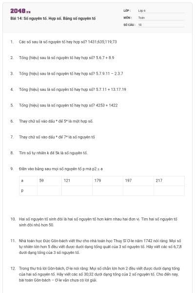 Bài 14: Số nguyên tố. Hợp số. Bảng số nguyên tố