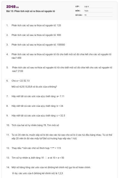 Bài 15: Phân tích một số ra thừa số nguyên tố