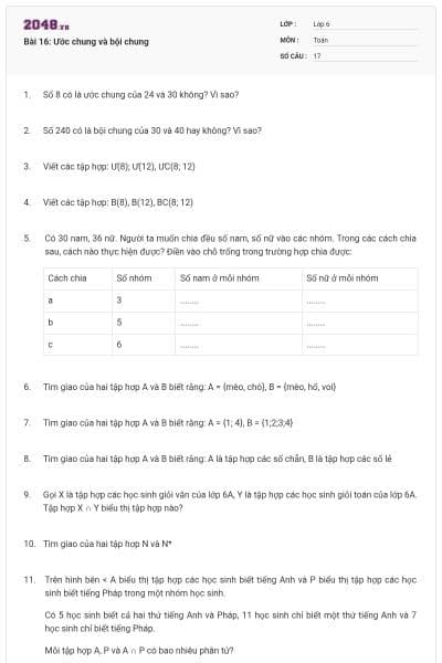 Bài 16: Ước chung và bội chung