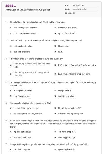 30 Đề luyện thi thpt quốc gia môn GDCD (Đề 12)
