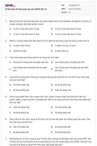30 Đề luyện thi thpt quốc gia môn GDCD (Đề 13)
