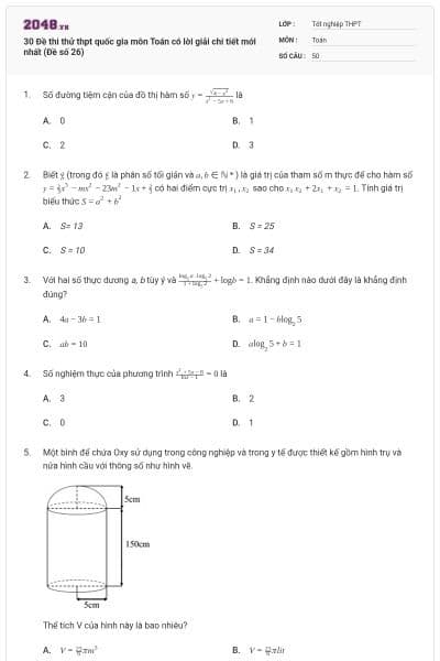 30 Đề thi thử thpt quốc gia môn Toán có lời giải chi tiết mới nhất (Đề số 26)