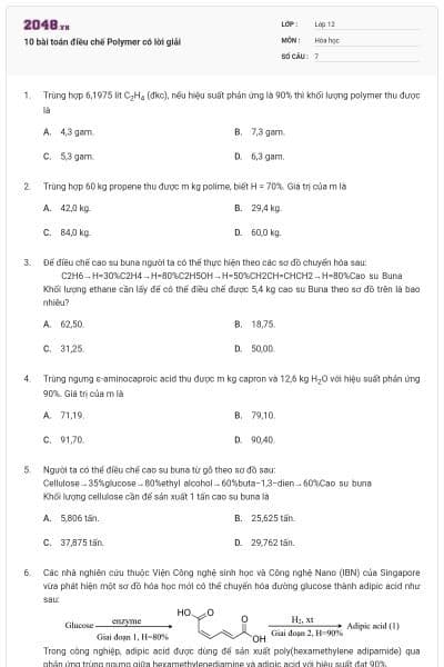 10 bài toán điều chế Polymer có lời giải