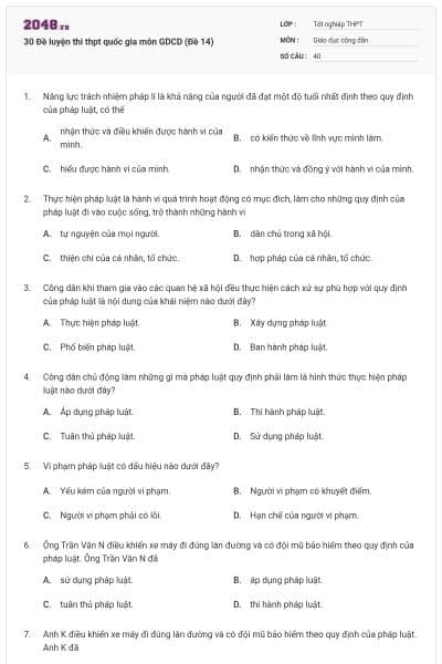 30 Đề luyện thi thpt quốc gia môn GDCD (Đề 14)