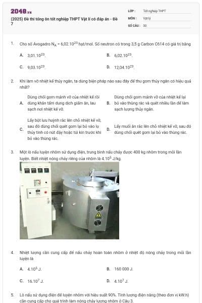 (2025) Đề thi tổng ôn tốt nghiệp THPT Vật lí có đáp án - Đề 7
