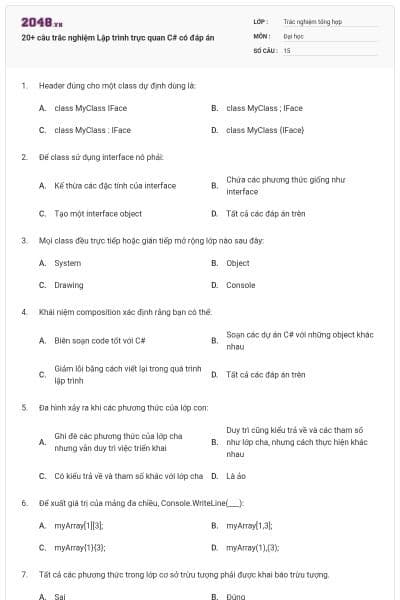 20+ câu trắc nghiệm Lập trình trực quan C# có đáp án