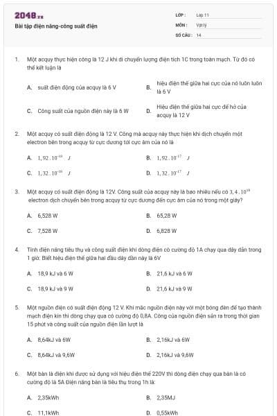 Bài tập điện năng-công suất điện