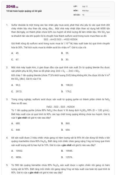 10 bài toán luyện quặng có lời giải