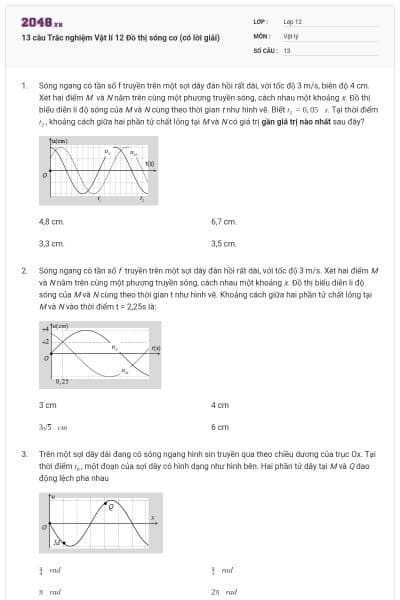 13 câu Trắc nghiệm Vật lí 12 Đồ thị sóng cơ (có lời giải)
