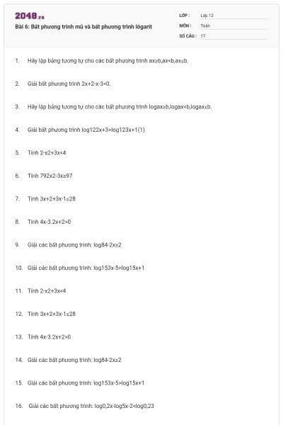 Bài 6: Bất phương trình mũ và bất phương trình lôgarit