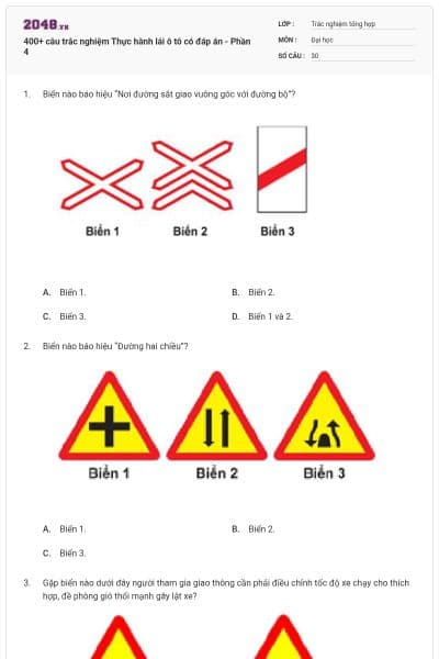 400+ câu trắc nghiệm Thực hành lái ô tô có đáp án - Phần 4
