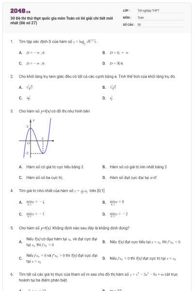 30 Đề thi thử thpt quốc gia môn Toán có lời giải chi tiết mới nhất (Đề số 27)