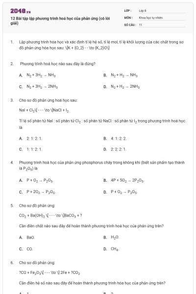 12 Bài tập lập phương trình hoá học của phản ứng (có lời giải)