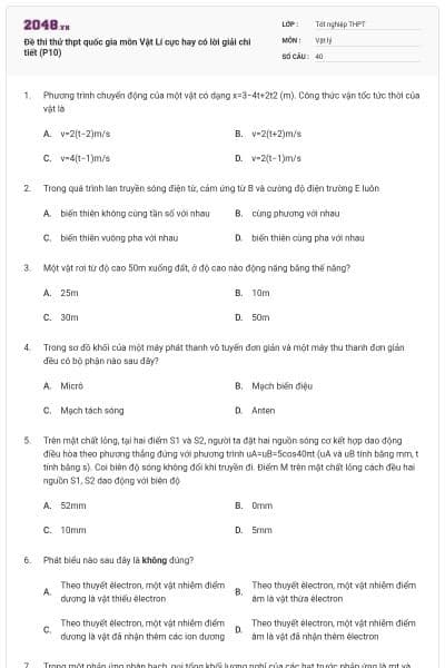 Đề thi thử thpt quốc gia môn Vật Lí cực hay có lời giải chi tiết (P10)