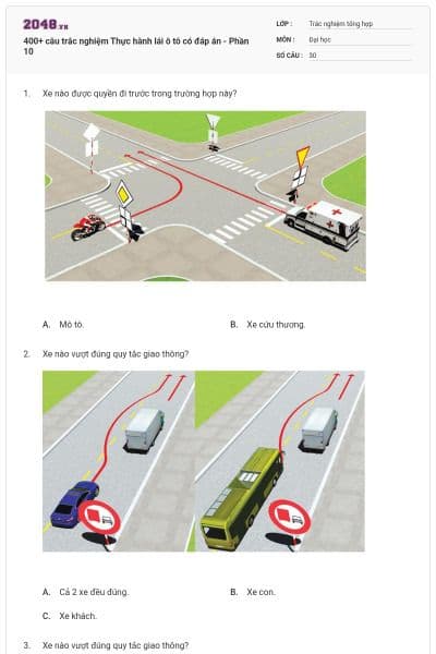 400+ câu trắc nghiệm Thực hành lái ô tô có đáp án - Phần 10