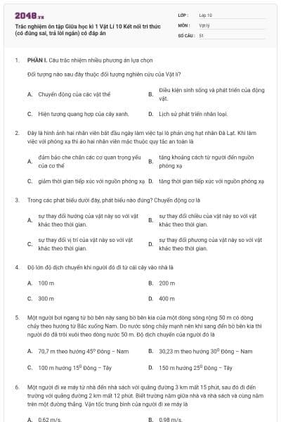 Trắc nghiệm ôn tập Giữa học kì 1 Vật Lí 10 Kết nối tri thức (có đúng sai, trả lời ngắn) có đáp án