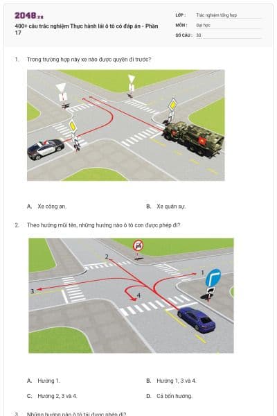 400+ câu trắc nghiệm Thực hành lái ô tô có đáp án - Phần 17