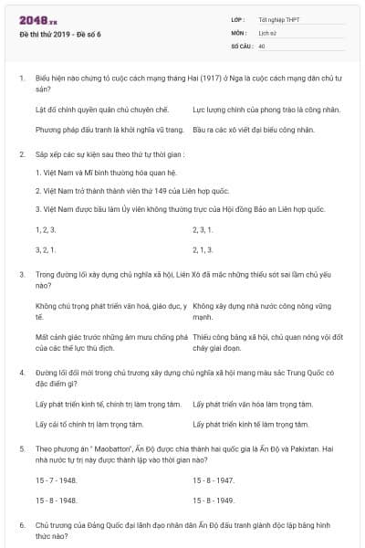 Đề thi thử 2019 - Đề số 6
