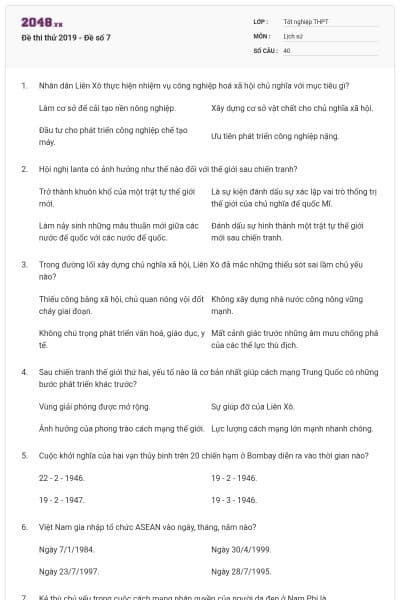 Đề thi thử 2019 - Đề số 7