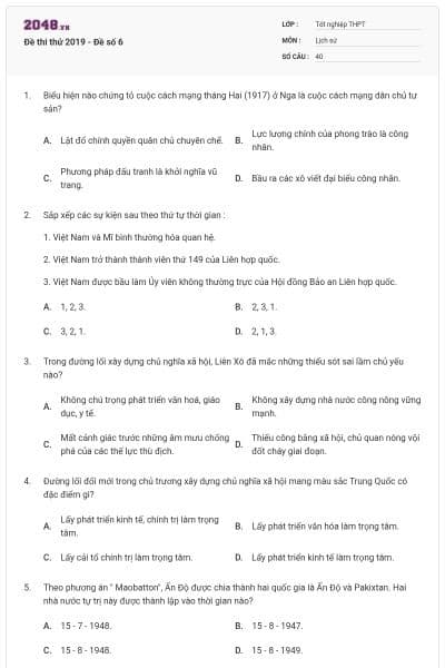 Đề thi thử 2019 - Đề số 6