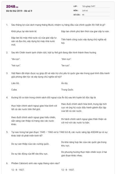 Đề thi thử 2019 - Đề số 9