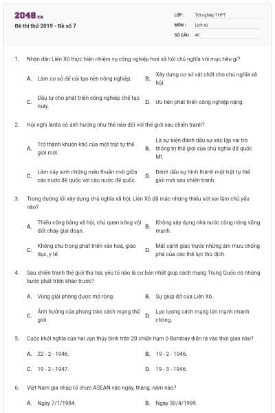 Đề thi thử 2019 - Đề số 7