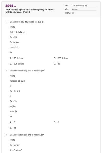 300+ câu trắc nghiệm Phát triển ứng dụng với PHP và MySQL có đáp án - Phần 3