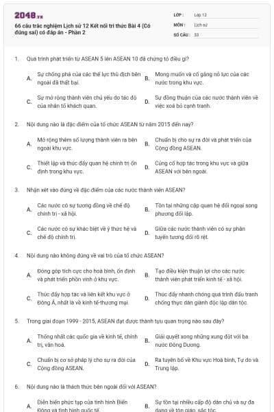 66 câu trắc nghiệm Lịch sử 12 Kết nối tri thức Bài 4 (Có đúng sai) có đáp án - Phần 2