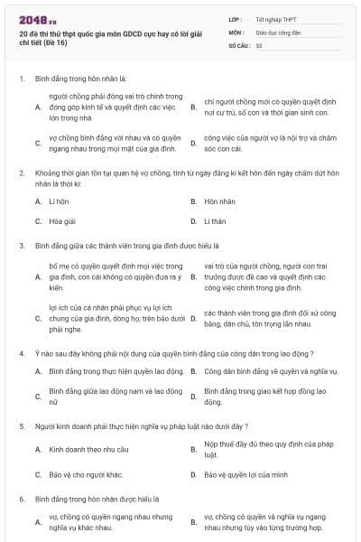 20 đề thi thử thpt quốc gia môn GDCD cực hay có lời giải chi tiết (Đề 16)