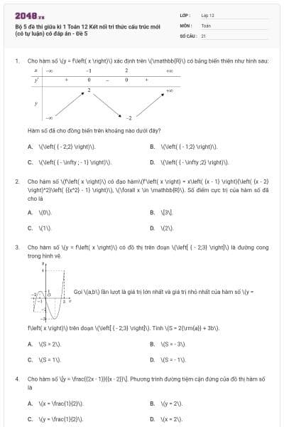 Bộ 5 đề thi giữa kì 1 Toán 12 Kết nối tri thức cấu trúc mới (có tự luận) có đáp án - Đề 5