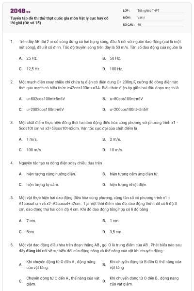 Tuyển tập đề thi thử thpt quốc gia môn Vật lý cực hay có lời giải (Đề số 15)