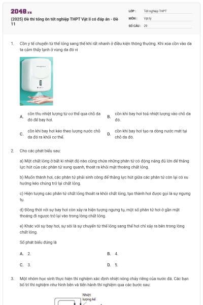 (2025) Đề thi tổng ôn tốt nghiệp THPT Vật lí có đáp án - Đề 11