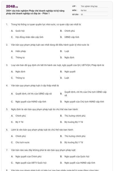 300+ câu trắc nghiệm Pháp chế doanh nghiệp và kỹ năng pháp chế doanh nghiệp có đáp án - Phần 1