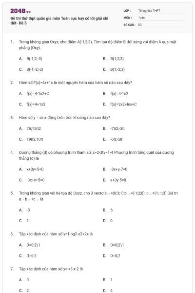 Đề thi thử thpt quốc gia môn Toán cực hay có lời giải chi tiết- Đề 3