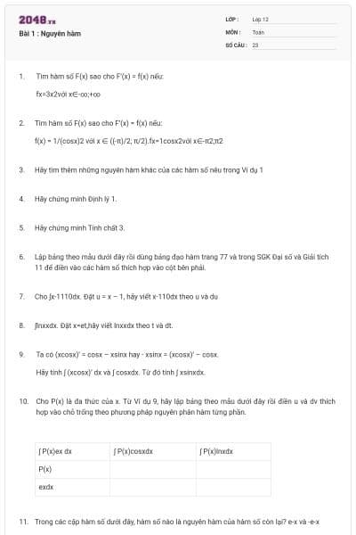 Bài 1 : Nguyên hàm