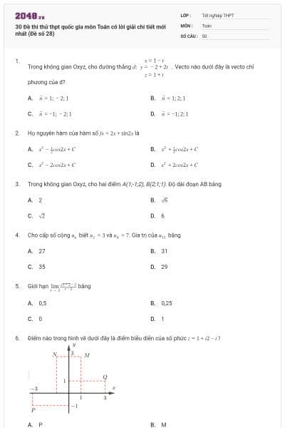 30 Đề thi thử thpt quốc gia môn Toán có lời giải chi tiết mới nhất (Đề số 28)