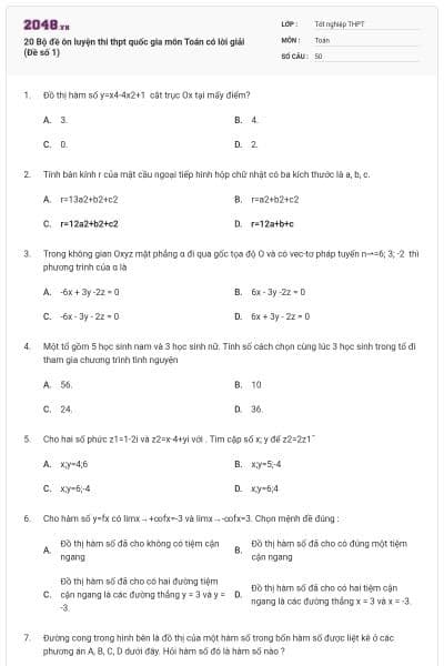 20 Bộ đề ôn luyện thi thpt quốc gia môn Toán có lời giải (Đề số 1)