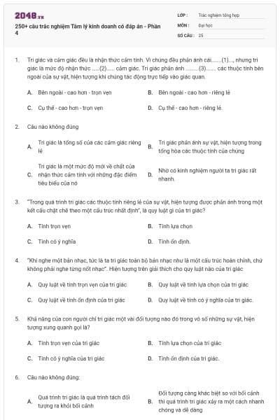 250+ câu trắc nghiệm Tâm lý kinh doanh có đáp án - Phần 4