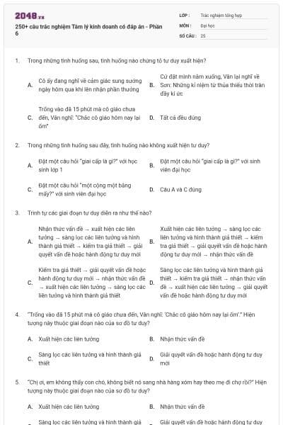 250+ câu trắc nghiệm Tâm lý kinh doanh có đáp án - Phần 6
