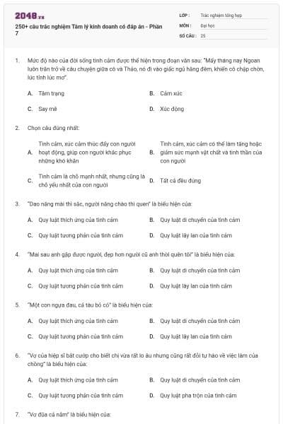 250+ câu trắc nghiệm Tâm lý kinh doanh có đáp án - Phần 7