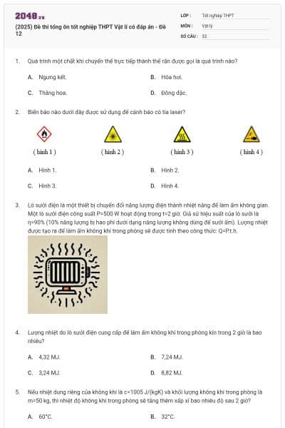 (2025) Đề thi tổng ôn tốt nghiệp THPT Vật lí có đáp án - Đề 12